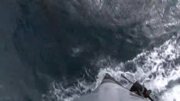 Bow fartyget nedskärningar vattnet i Stilla havet. — Stockvideo