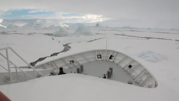 Osób na statku badawczego ekspedycji lód lodowców Antarktydę Ocean. — Wideo stockowe