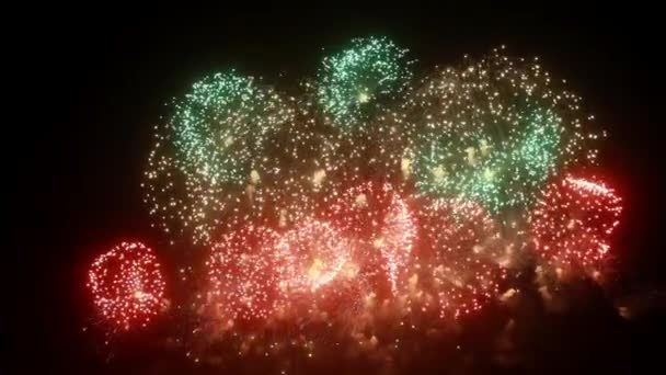 Exhibición de fuegos artificiales en la noche sobre fondo negro . — Vídeos de Stock