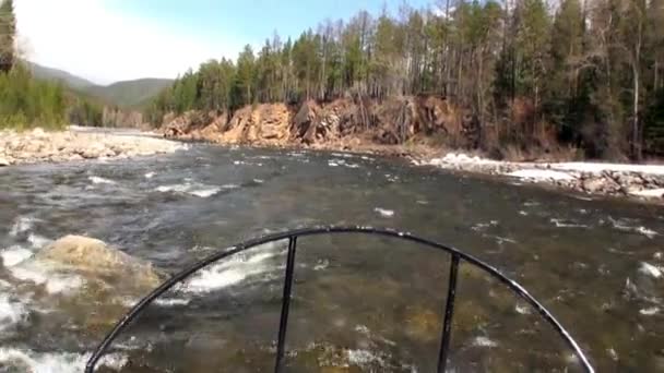 Airboat planeur sur la rivière de montagne Temnik . — Video