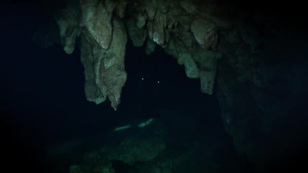 Buceo submarino en cuevas de Yucatán México cenotes . — Vídeo de stock