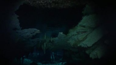 Scuba diving Meksika'daki Yucatan cenotes sualtı mağaraları.