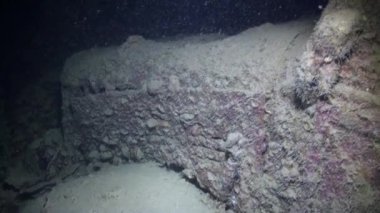 Sualtı batık paslı yük gemisi.