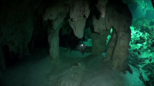 Skały w jaskini Yucatan, cenotes podwodne jaskinie w Meksyku. — Wideo stockowe
