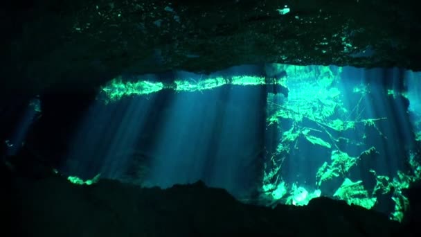 Tauchen in Höhlen von Yucatan-Cenoten unter Wasser. — Stockvideo