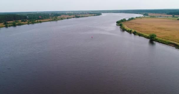 Wolga-Luftaufnahme vom fliegenden Quadrocopter über dem Wald. — Stockvideo