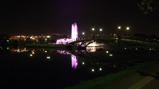 Fontaines dansantes à Moscou la nuit. — Video