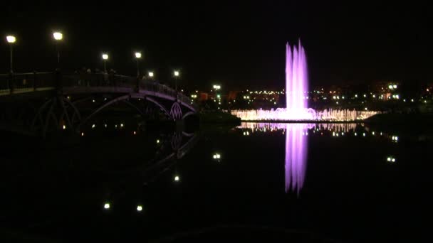Dansende fonteinen in Moskou 's nachts. — Stockvideo