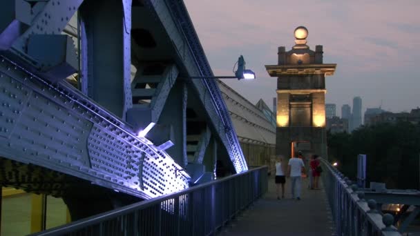 Pushkinsky gaan brug over de rivier in avond. — Stockvideo