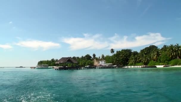 Malediven eilanden op achtergrond wateroppervlak in Oceaan. — Stockvideo