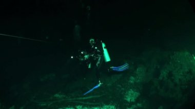 Tüplü dalış sualtı mağaraları Yucatan Meksika cenotes.
