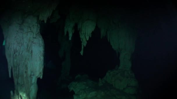Scuba diving in caves of Yucatan cenotes underwater in Mexico. — Stock Video