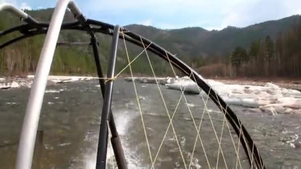 Airboat airglider on mountain river Temnik . — Stock Video