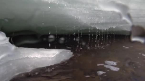 Vizet csepegtet a videokamerára a Temnik hegyi folyóban Szibériában. — Stock videók