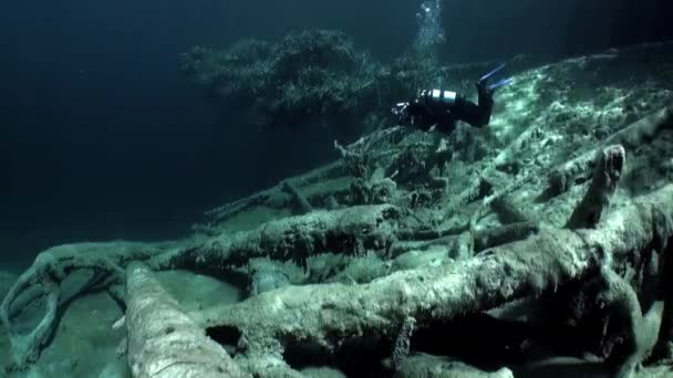 Scuba diving Fernsteinsee dağ gölü sualtı Tirol Avusturya. — Stok video