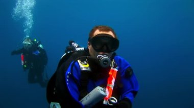Skuba dalgıçları suyun altında.
