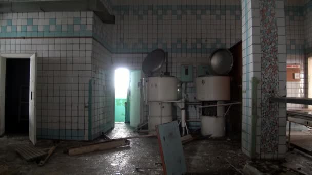 Canteen dining room in Pyramiden Spitsbergen Arctic. — Stock Video