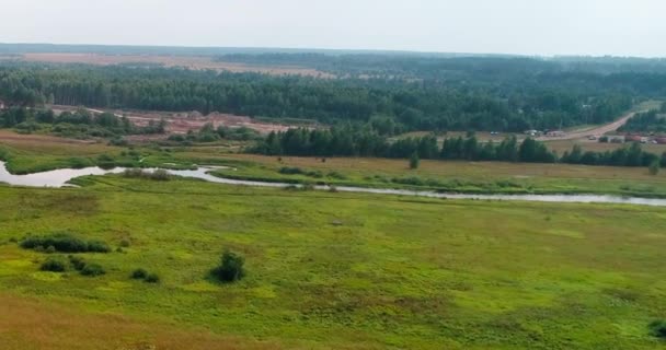 Вид на річку з літаючого квадрокоптера над лісом . — стокове відео