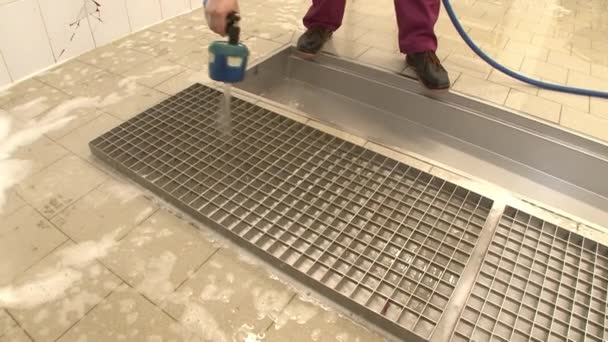 Cleaning and washing drainage system in production — Stock Video