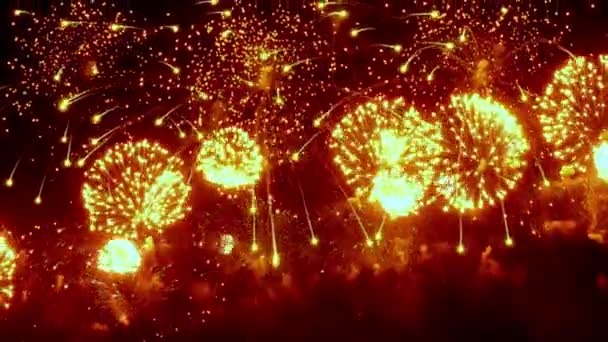 Fuegos artificiales pantalla multicolor colorido en la noche sobre fondo negro . — Vídeo de stock