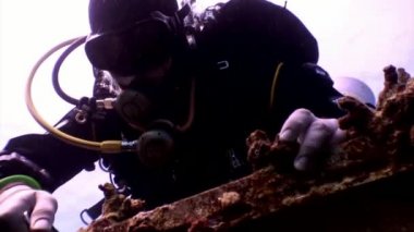 Yüzme dalgıçların batık Salem hızlı derin sualtı keşfetmek.