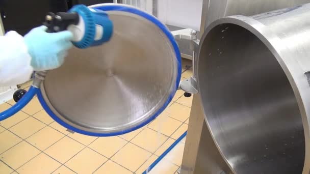 Reinigungs- und Waschmaschine für Salate in der Produktion. — Stockvideo