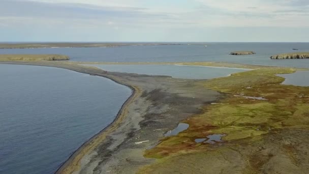 Novaya Zemlya letecká krajina pobřeží Severního ledového oceánu. — Stock video