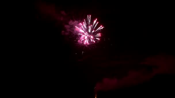 Elemento de fuegos artificiales multicolor sobre fondo negro para crear un conjunto de saludos . — Vídeos de Stock