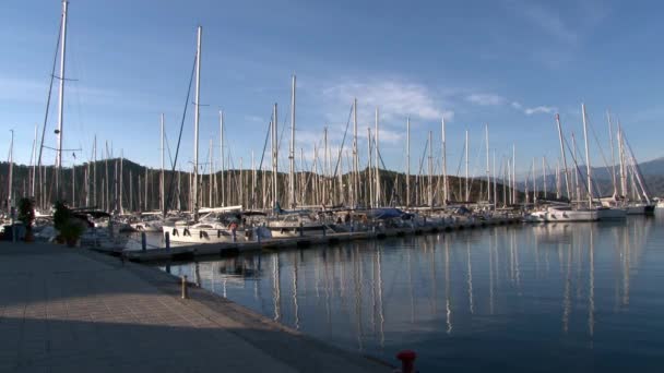 Porto di imbarcazioni da diporto, imbarcazioni e yacht. — Video Stock