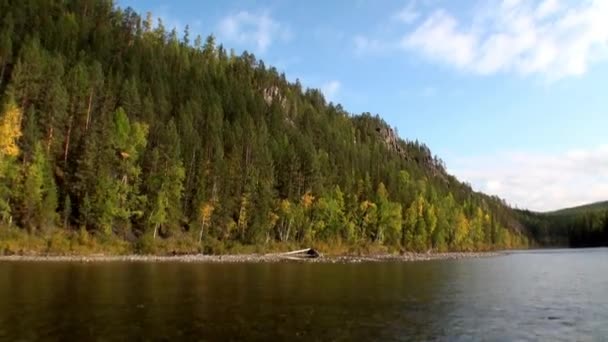 Prachtige natuur van Lena Rivier in onbewoonde taiga van Siberië Rusland. — Stockvideo
