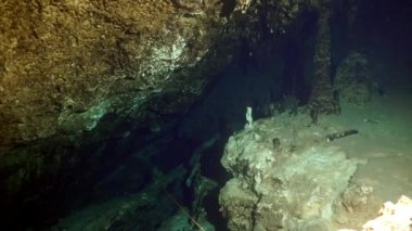 Yucatan Meksika 'da mağara dalışı.