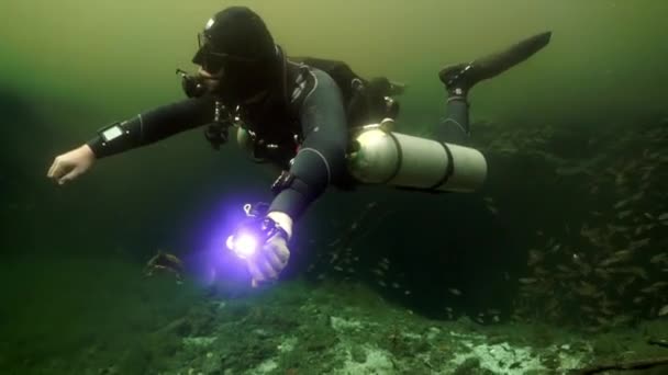 Buceo de cuevas bajo el agua en Yucatán México cenotes. — Vídeo de stock