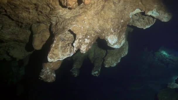 Cave diving underwater in Yucatan Mexico cenotes. — Stock Video