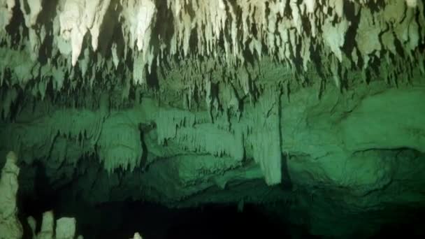 Cave diving subacqueo in Yucatan Messico cenote. — Video Stock