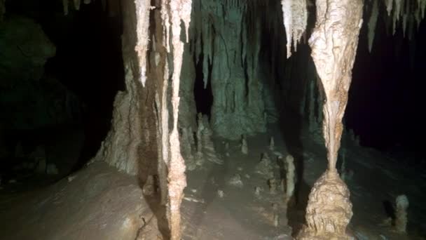 ユカタンメキシコで水中での洞窟ダイビングは注目します. — ストック動画