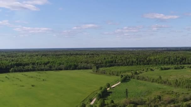 Drone video aéreo de estepa río con espejo de superficie de agua pura rodeado de verdes pastos con impresionantes vistas al paisaje cinematográfico. Concepto clima naturaleza al aire libre . — Vídeo de stock