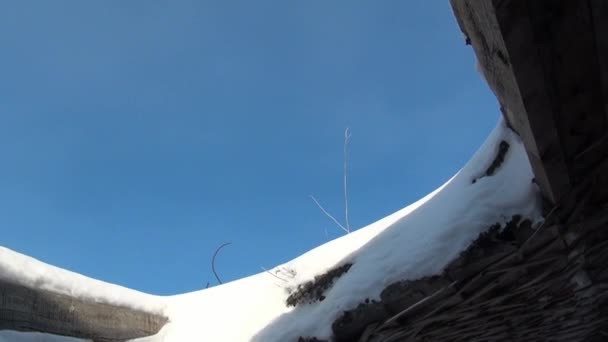 Ruins of snow abandoned house ghost town Coal Mines on far north of Russia. — Stock Video