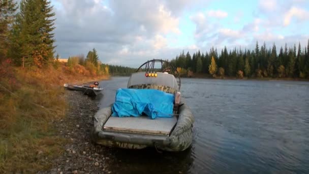 Airboat a orillas del río Lena . — Vídeo de stock