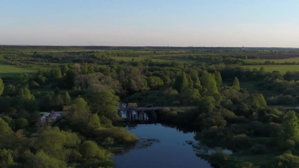 Vista aérea de los pantanos forestales rodeados de campo verde con impresionantes vistas al paisaje cinematográfico. Concepto clima naturaleza al aire libre . — Vídeos de Stock