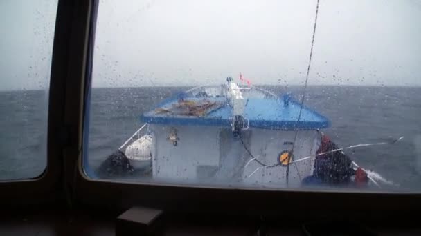 Storm and rain view from ship window in bad weather on Lake Baikal. — Stock Video