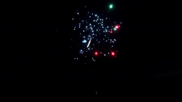 Elemento de fogo de artifício multicolorido em fundo preto para criar um conjunto de saudações . — Vídeo de Stock