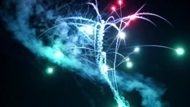 Flash of fireworks on black background. — Stockvideo
