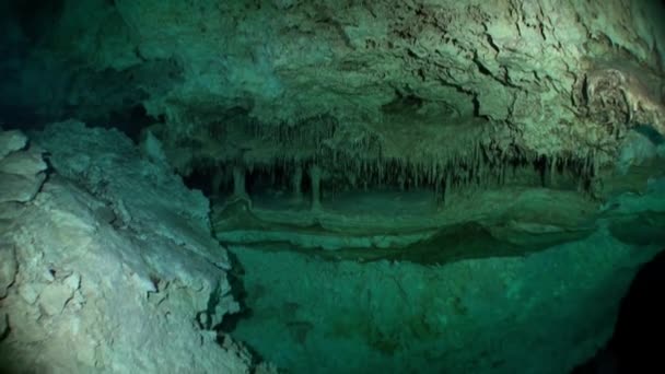 Jaskinia w podwodnych Yucatan cenotes Meksyku. — Wideo stockowe