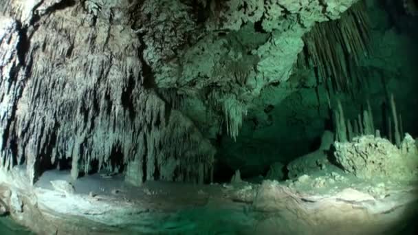 Yucatan Meksika 'da su altındaki mağara kayaları. — Stok video