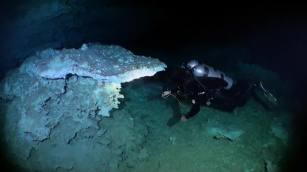 Scuba diving underwater in Yucatan Mexico cenotes. — Stock Video