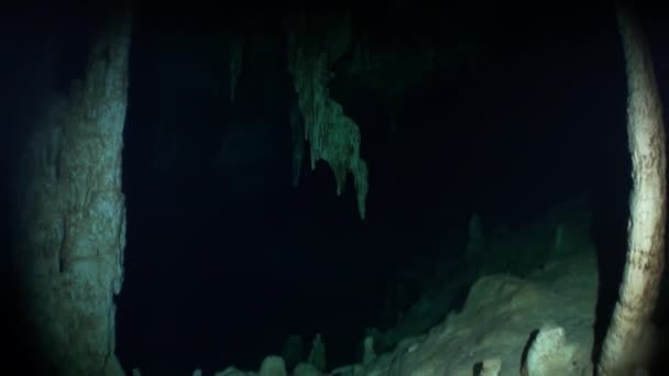 Σπήλαιο καταδύσεις σε υπόγεια νερά του υποβρύχιου Yucatan Μεξικού cenotes. — Αρχείο Βίντεο