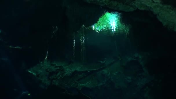Schoonheid van de grot in onderwater Yucatan Mexico cenotes. — Stockvideo