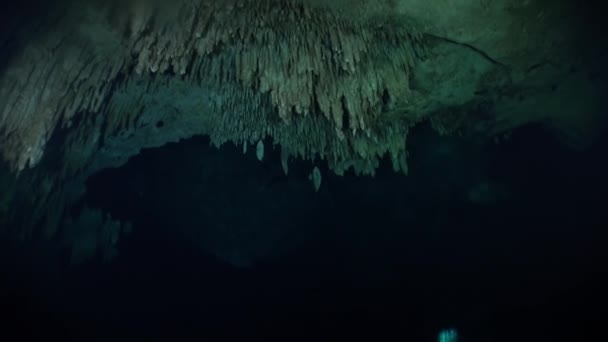 Beauty of cave in underwater Yucatan Mexico cenotes. — Stock Video