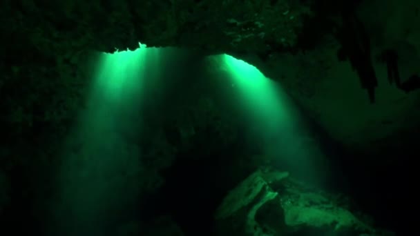 Schoonheid van de grot in onderwater Yucatan Mexico cenotes. — Stockvideo