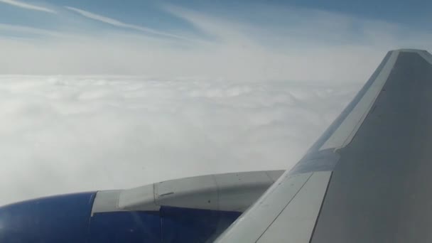 Vue de l'aile de l'avion depuis la fenêtre de l'avion volant en hiver . — Video